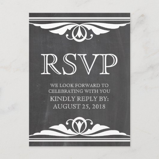Ivory Deco Chalkboard RSVP Briefkaart (Voorkant)