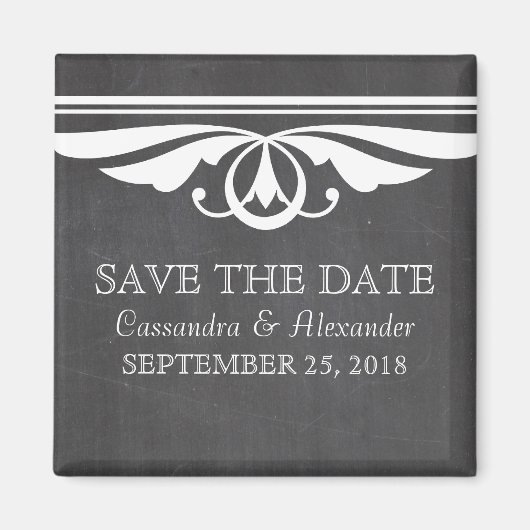 Ivory Deco Chalkboard Save the Date Magnet (Voorkant)