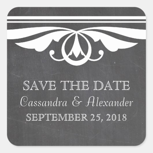 Ivory Deco Chalkboard Save the Date Stickers (Voorkant)