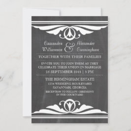 Ivory Deco Chalkboard Wedding Invite Kaart
