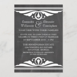 Ivory Deco Chalkboard Wedding Invite Kaart
