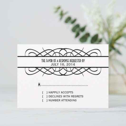 Ivory Deco Flourish Response Kaart (Staand voorkant)