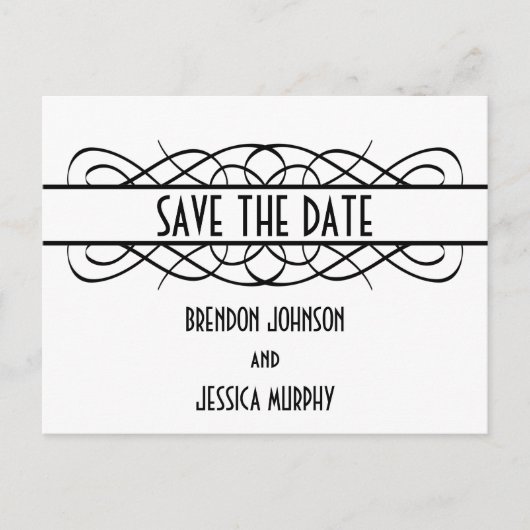 Ivory Deco Flourish Save the Date Briefkaart (Voorkant)