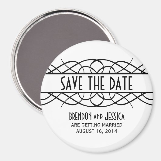 Ivory Deco Flourish Save the Date Magnet (Voorkant / Achterkant)