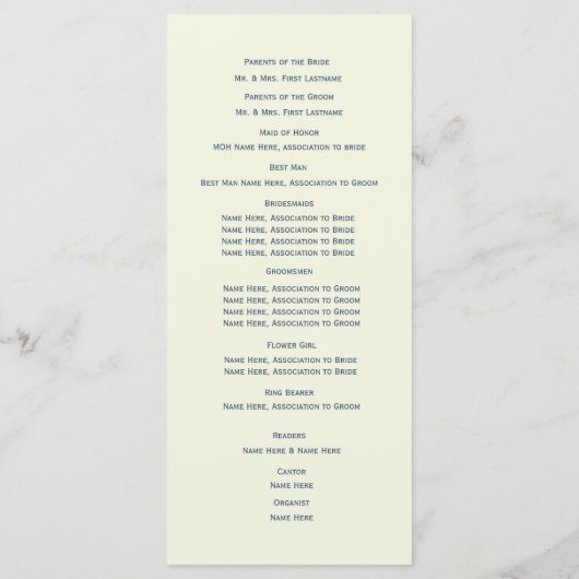 Ivory Designer Tekst Trouwprogramma Programmakaart (Achterkant)