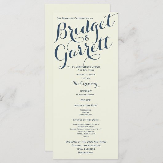 Ivory Designer Tekst Trouwprogramma Programmakaart (Voorkant / Achterkant)