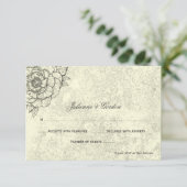 Ivory Distsed Black Sketting Flowers RSVP Kaart (Staand voorkant)