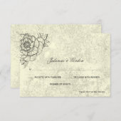 Ivory Distsed Black Sketting Flowers RSVP Kaart (Voorkant / Achterkant)