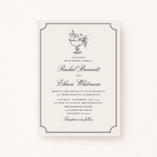 Ivory Double Frame Fruit Bowl Wedding Invitation Aankondiging