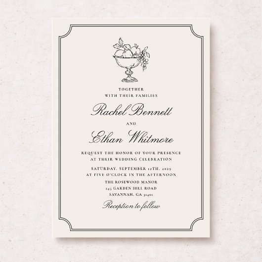 Ivory Double Frame Fruit Bowl Wedding Invitation Aankondiging