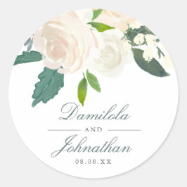 Ivory Dreams Rozen & Leaves Wedding Ronde Sticker