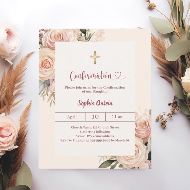 Ivory dusty rose florals Confirmation information (Creator heeft geüpload)