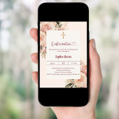 Ivory dusty rose florals Confirmation Kaart