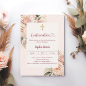 Ivory dusty rose florals Confirmation Kaart