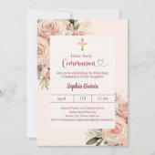 Ivory dusty rose florals First Communion Kaart (Voorkant)