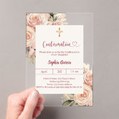 Ivory dusty rose florals luxury Confirmation Acryl Uitnodigingen (Insitu (Draagbaar))