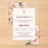 Ivory dusty rose florals luxury Confirmation Acryl Uitnodigingen (Voorkant)