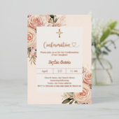 Ivory dusty rose florals luxury Confirmation Folie Uitnodiging (Staand Voorkant)