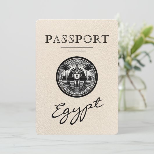 Ivory Egypt Passport Wedding Save the Date (Staand voorkant)
