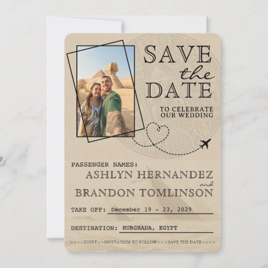 Ivory Egypt Passport Wedding Save the Date (Achterkant)