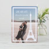 Ivory Eiffel Tower Photo Save Date Aankondiging (Staand voorkant)