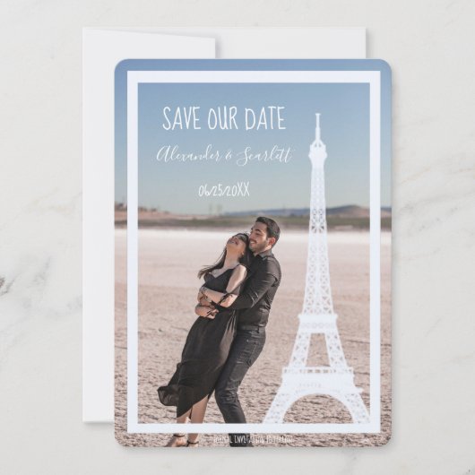 Ivory Eiffel Tower Photo Save Date Aankondiging (Voorkant)