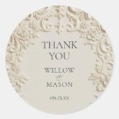 Ivory Elegant Embossed Thank You Wedding Ronde Sticker (Voorkant)