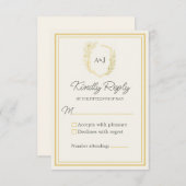 Ivory Elegant Floral Crest Monogram Formal Wedding RSVP Kaartje (Voorkant / Achterkant)