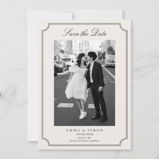 Ivory Elegant Frame Photo Save the Date Bedankkaart (Voorkant)
