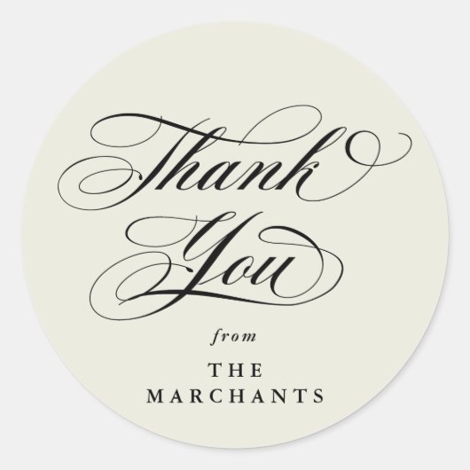 Ivory Elegant Script Wedding Dank u Ronde Sticker (Voorkant)
