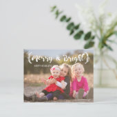 Ivory Elegant Sketched Merry & Bright Photo Feestdagenkaart (Staand voorkant)