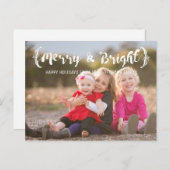 Ivory Elegant Sketched Merry & Bright Photo Feestdagenkaart (Voorkant / Achterkant)