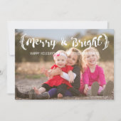 Ivory Elegant Sketched Merry & Bright Photo Feestdagenkaart (Voorkant)