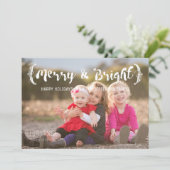 Ivory Elegant Sketched Merry & Bright Photo Feestdagenkaart (Staand voorkant)
