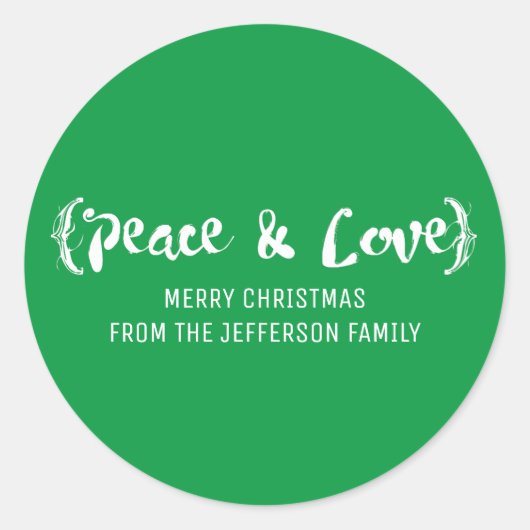 Ivory Elegant Sketted Peace & Love Holiday Ronde Sticker (Voorkant)