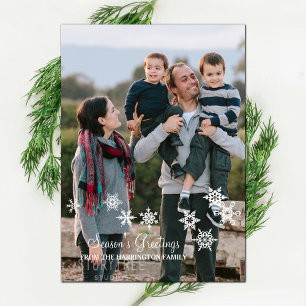 Ivory Elegant Snowflakes Holiday Fotokaart Feestdagenkaart