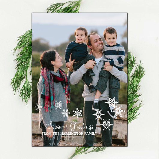 Ivory Elegant Snowflakes Holiday Fotokaart Feestdagenkaart