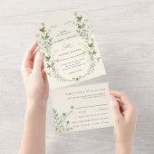 Ivory Elegant Waterverf Wildflower Wedding All In One Uitnodiging (Afscheurbaar)