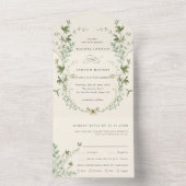 Ivory Elegant Waterverf Wildflower Wedding All In One Uitnodiging (Binnen)