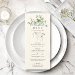 Ivory Elegant Waterverf Wildflower Wedding Menu<br><div class="desc">Dit elegante trouwmenu bevat prachtige,  met de hand geverfde waterverf wildbloemen die zijn gerangschikt als een bouquet,  perfect voor lente-,  zomer- of valbruiloften. Voor meer geavanceerde aanpassing van dit ontwerp,  te klikken gelieve de BUTTON van het TOOL VAN HET ONTWERP BLAUW hierboven! Overeenkomende objecten zijn ook beschikbaar.</div>