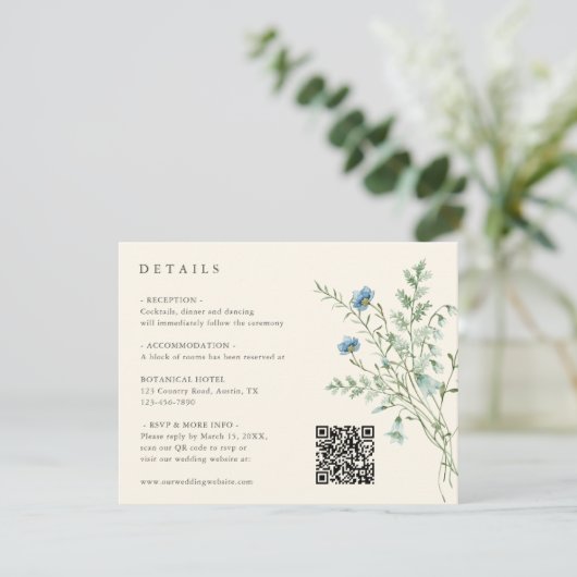 Ivory Elegant Wildflower Wedding Details Informatiekaartje (Staand voorkant)