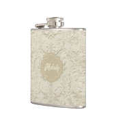 Ivory Embossed Floral Vinyl Wrapped Flask Heupfles (Links)