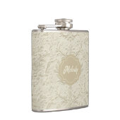 Ivory Embossed Floral Vinyl Wrapped Flask Heupfles (Rechts)