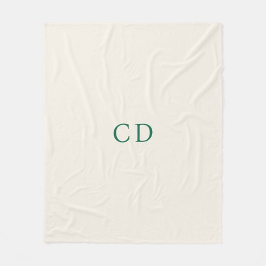 Ivory emerald green monogrammed initials modern fleece deken (Voorkant)