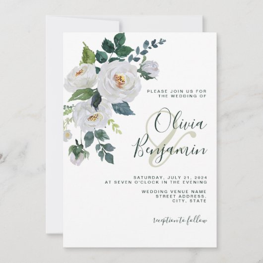 Ivory Emerald Green White Floral Elegant Wedding Kaart (Voorkant)