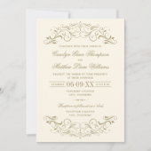  Ivory en Antiek Gold Vourish Wedding Kaart (Voorkant)