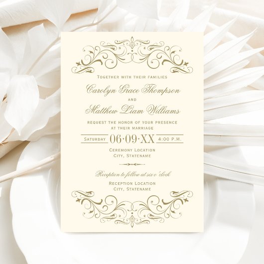 Ivory en Antiek Gold Vourish Wedding Kaart