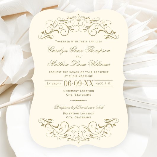  Ivory en Antiek Gold Vourish Wedding Kaart