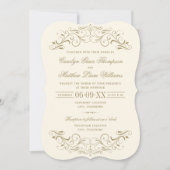  Ivory en Antiek Gold Vourish Wedding Kaart (Voorkant)