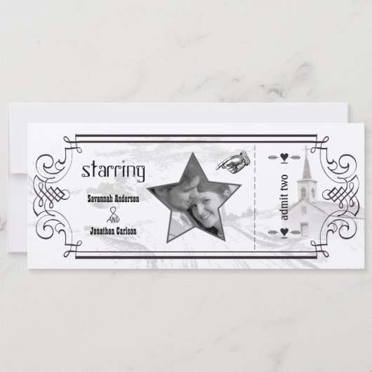 Ivory- en Black Chapel Ticket Wedding-uitnodiginge Kaart (Achterkant)